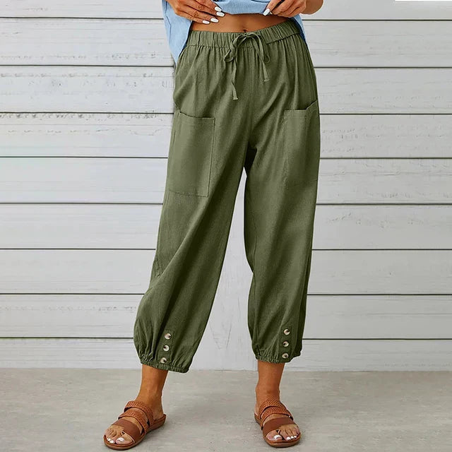 Women's black relaxed fit high-waisted cotton trousers