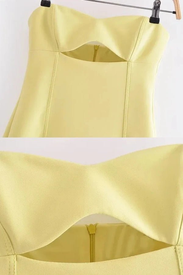 women's a-line dress with a plunging neckline and cutout