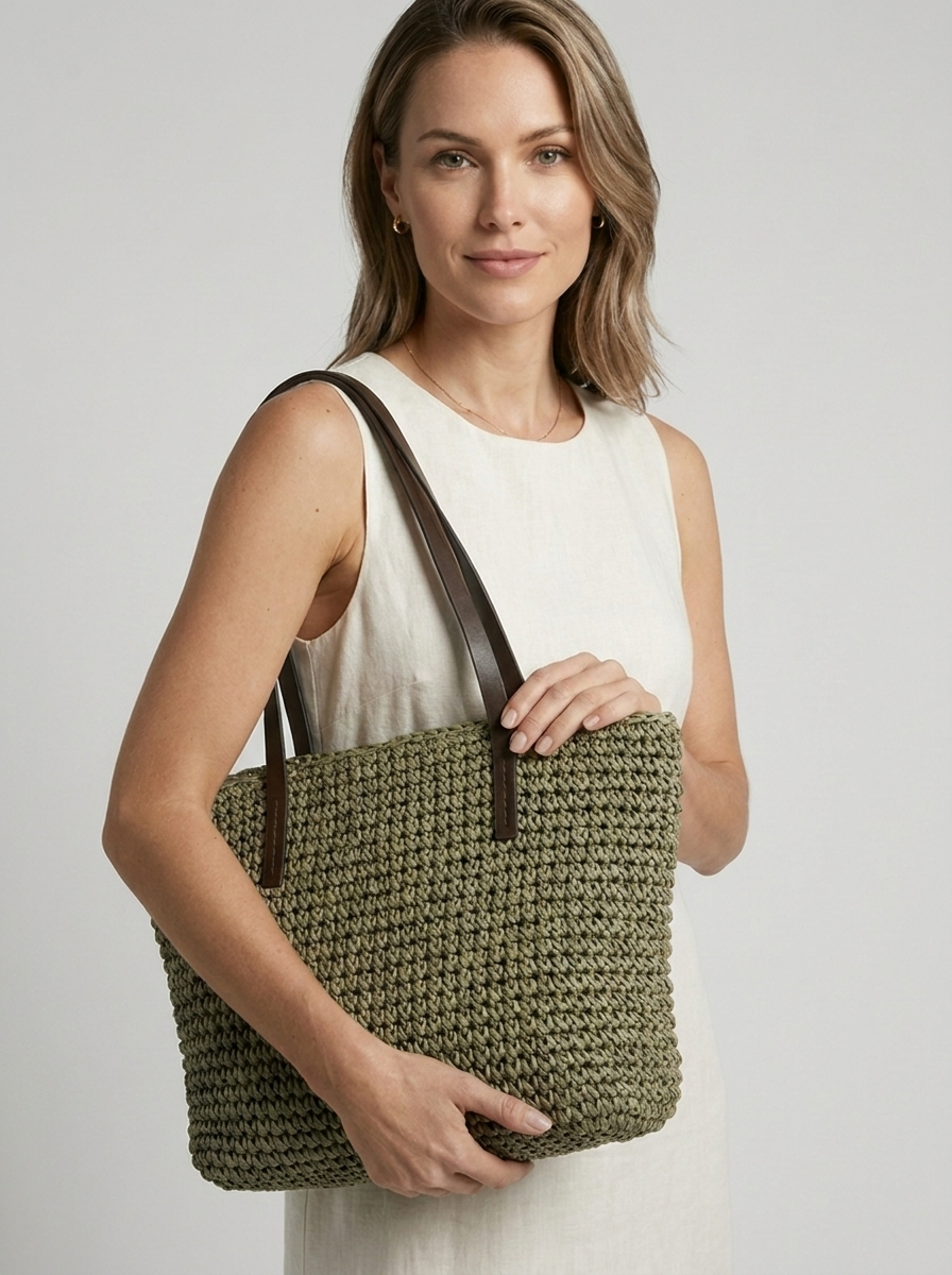 Large Straw Beach Bag with Braided Design