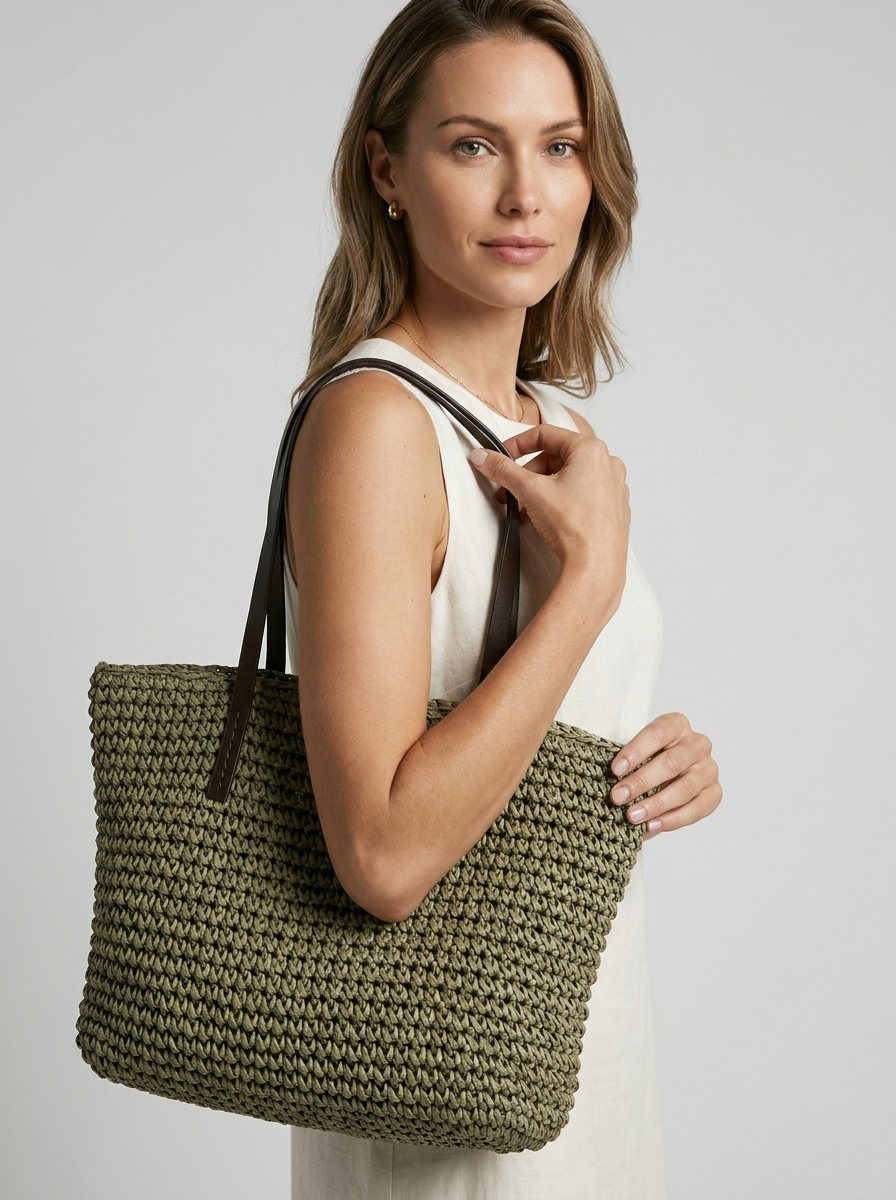 Large Straw Beach Bag with Braided Design