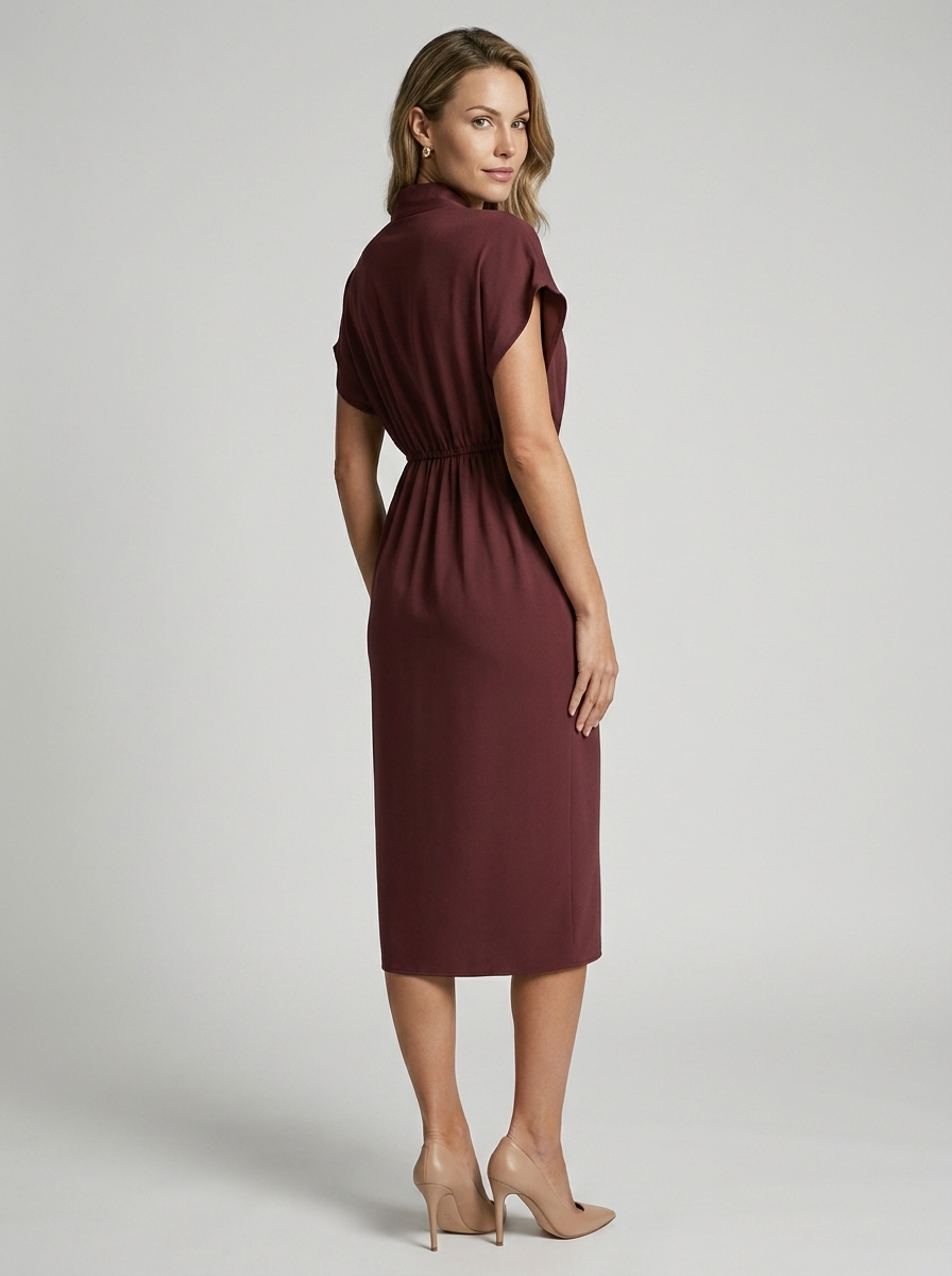 Draped Midi Dress with V-Neck for Occasions