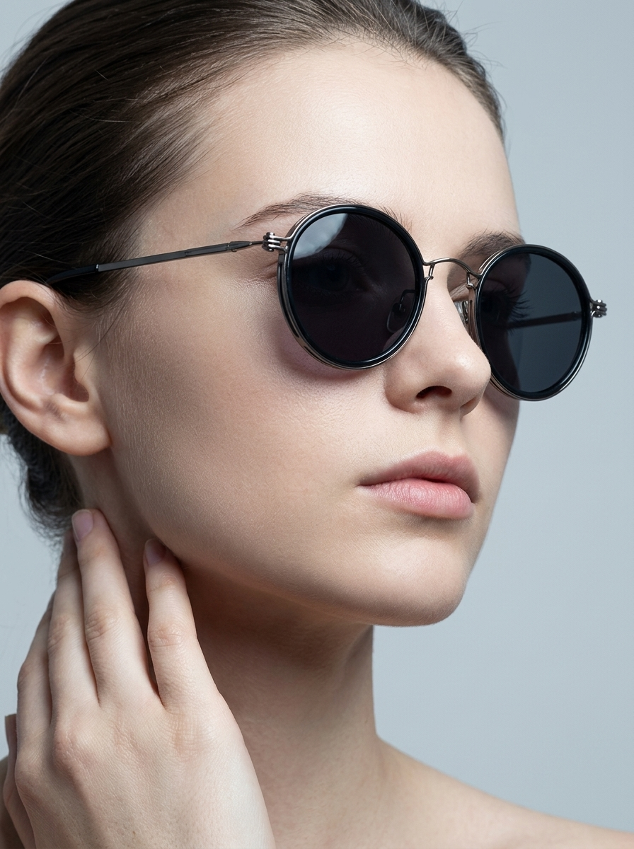 round metal-frame sunglasses with dark lenses