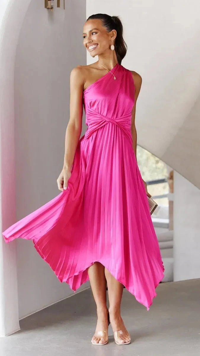 Women's red one shoulder bodycon midi dress