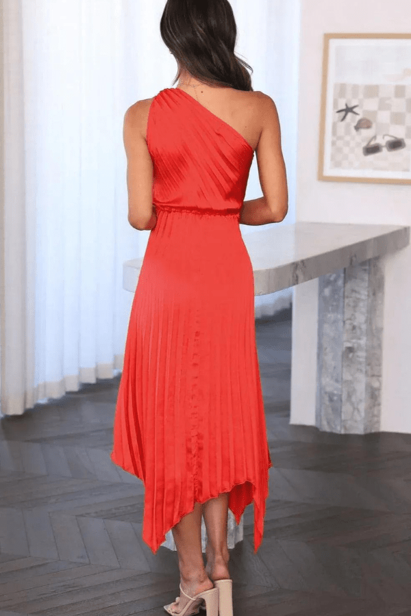 Women's red one shoulder bodycon midi dress