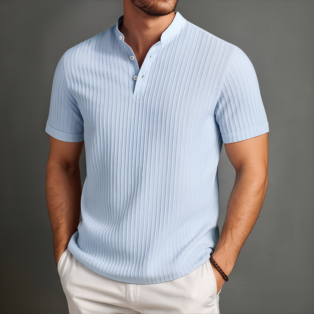 Men's linen popover shirt with a grandad collar
