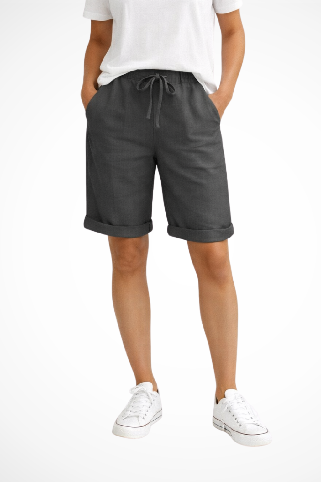 Women's relaxed linen capri trousers with drawstring waist