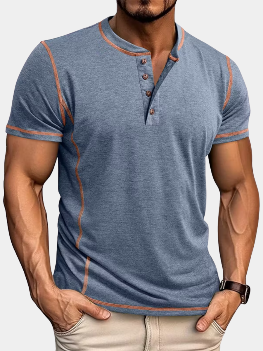 Men's blue grandad collar henley t-shirt