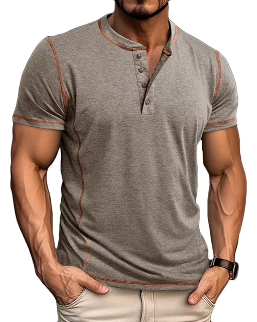 Men's blue grandad collar henley t-shirt