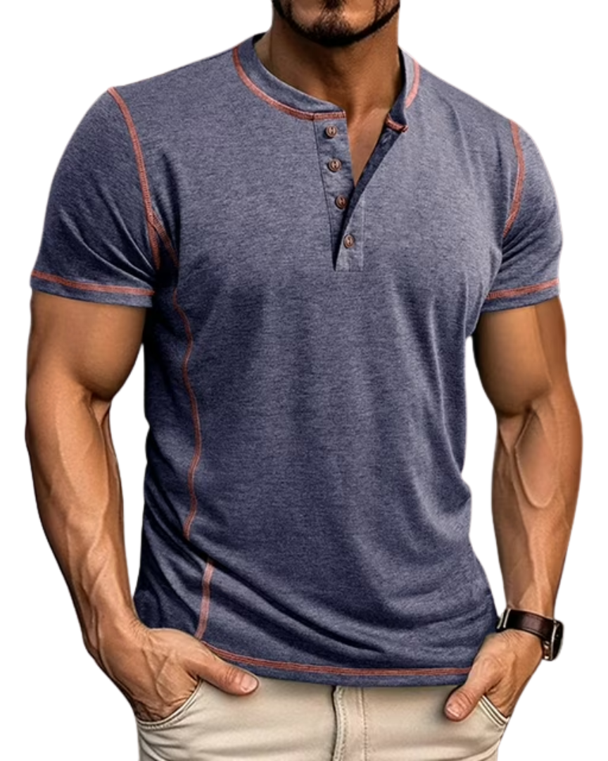 Men's blue grandad collar henley t-shirt