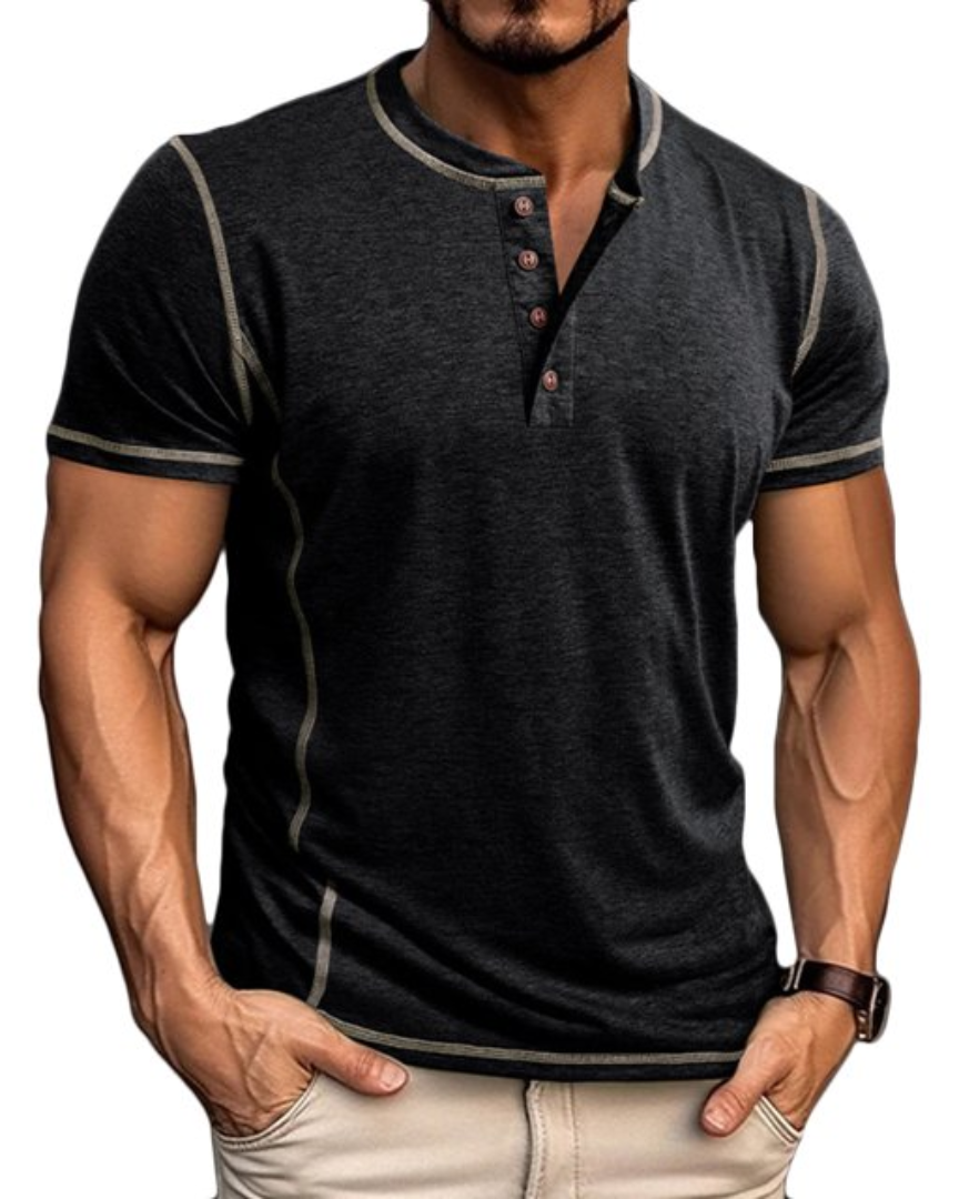Men's khaki grandad collar henley t-shirt