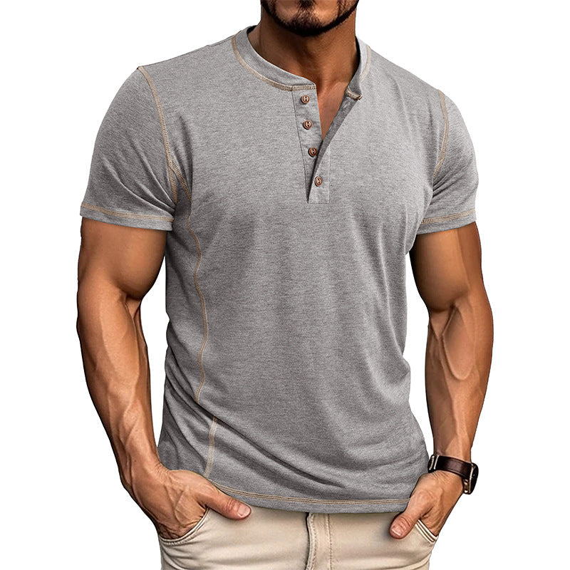 Men's khaki grandad collar henley t-shirt