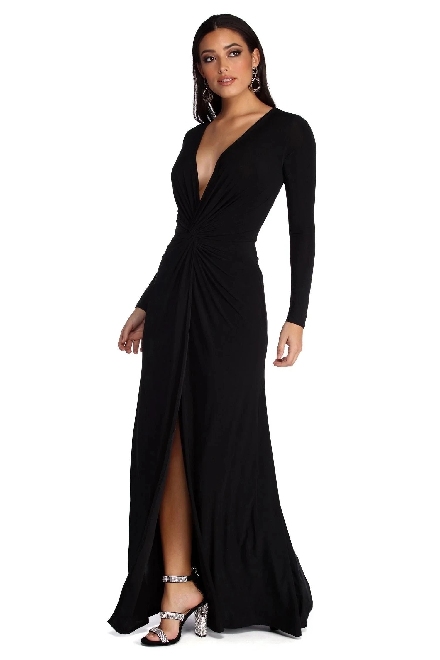Women's white pleated a-line midi dress with a v-neck