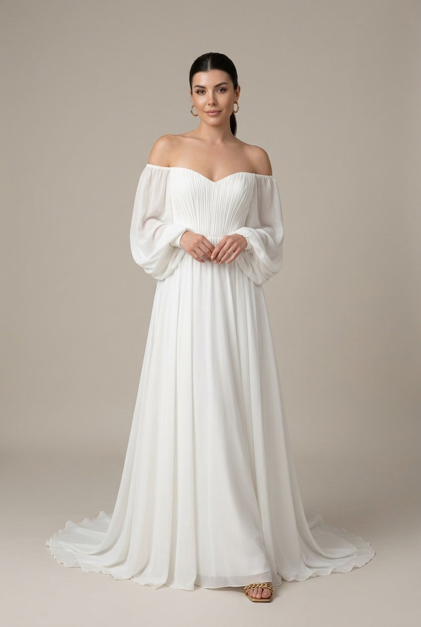 Bridal Maxi Dress Off Shoulder A-Line Style 0