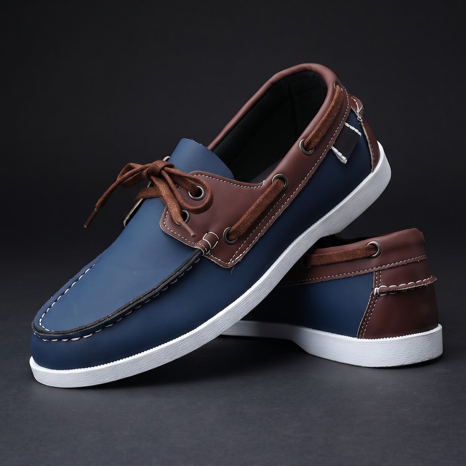 Men's white lace-up boat deck shoes