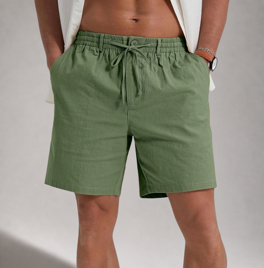 Men's beige classic fit drawstring shorts