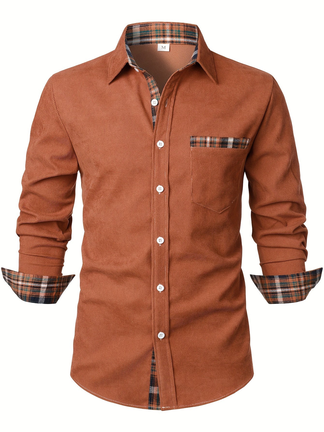 Men's light grey corduroy check long-sleeve overshirt