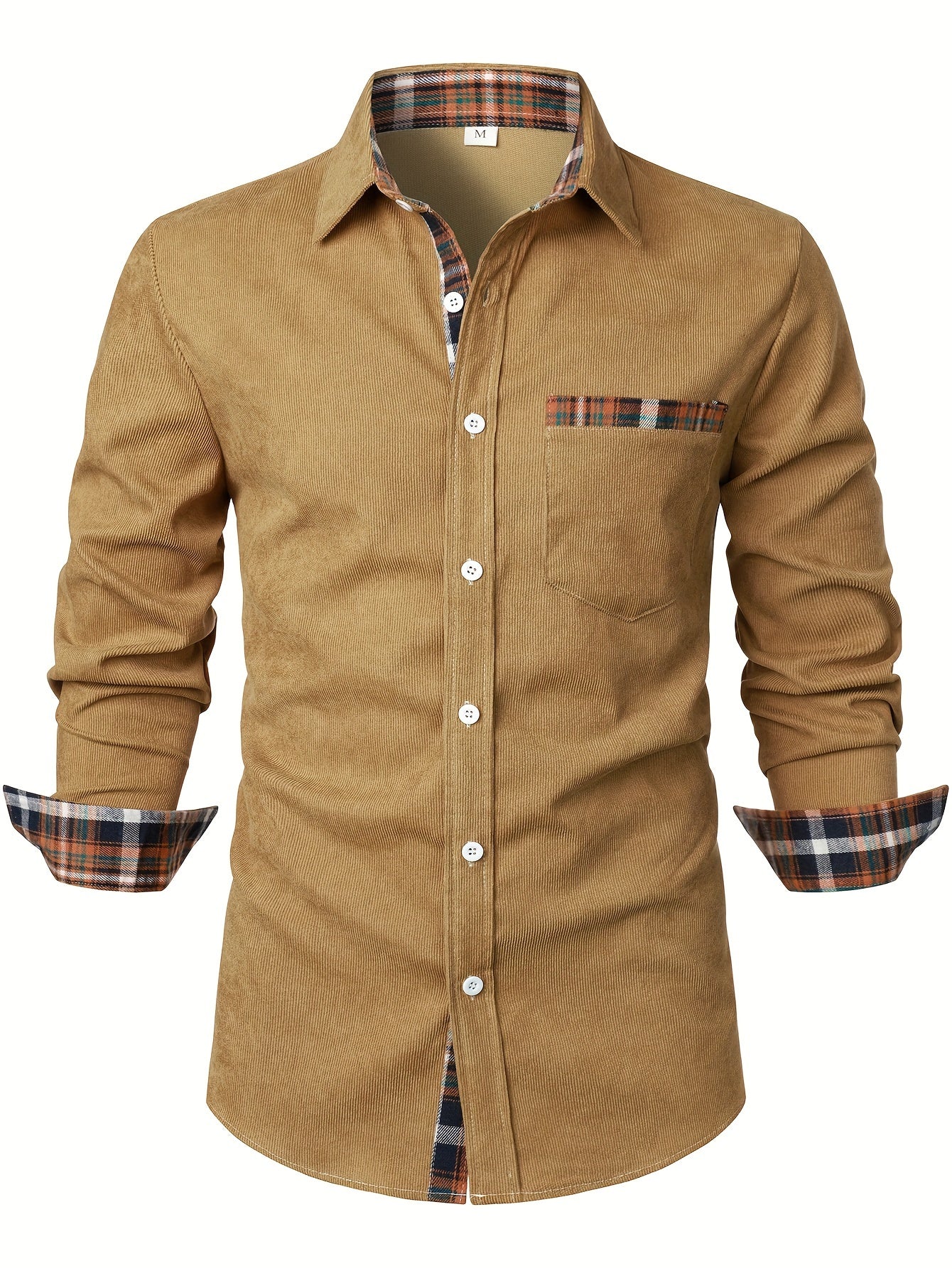 Men's light grey corduroy check long-sleeve overshirt