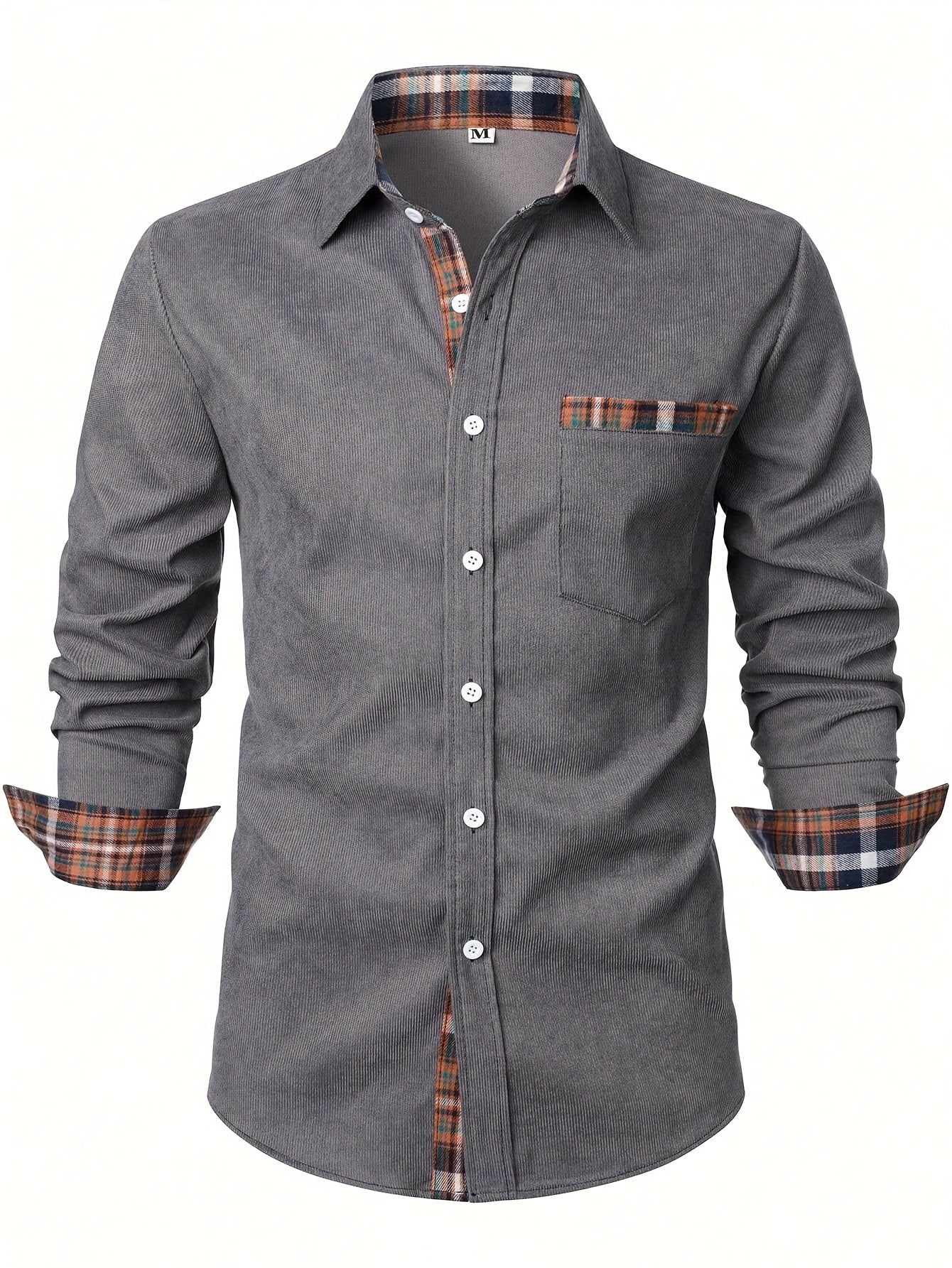 Men's green corduroy check long-sleeve overshirt