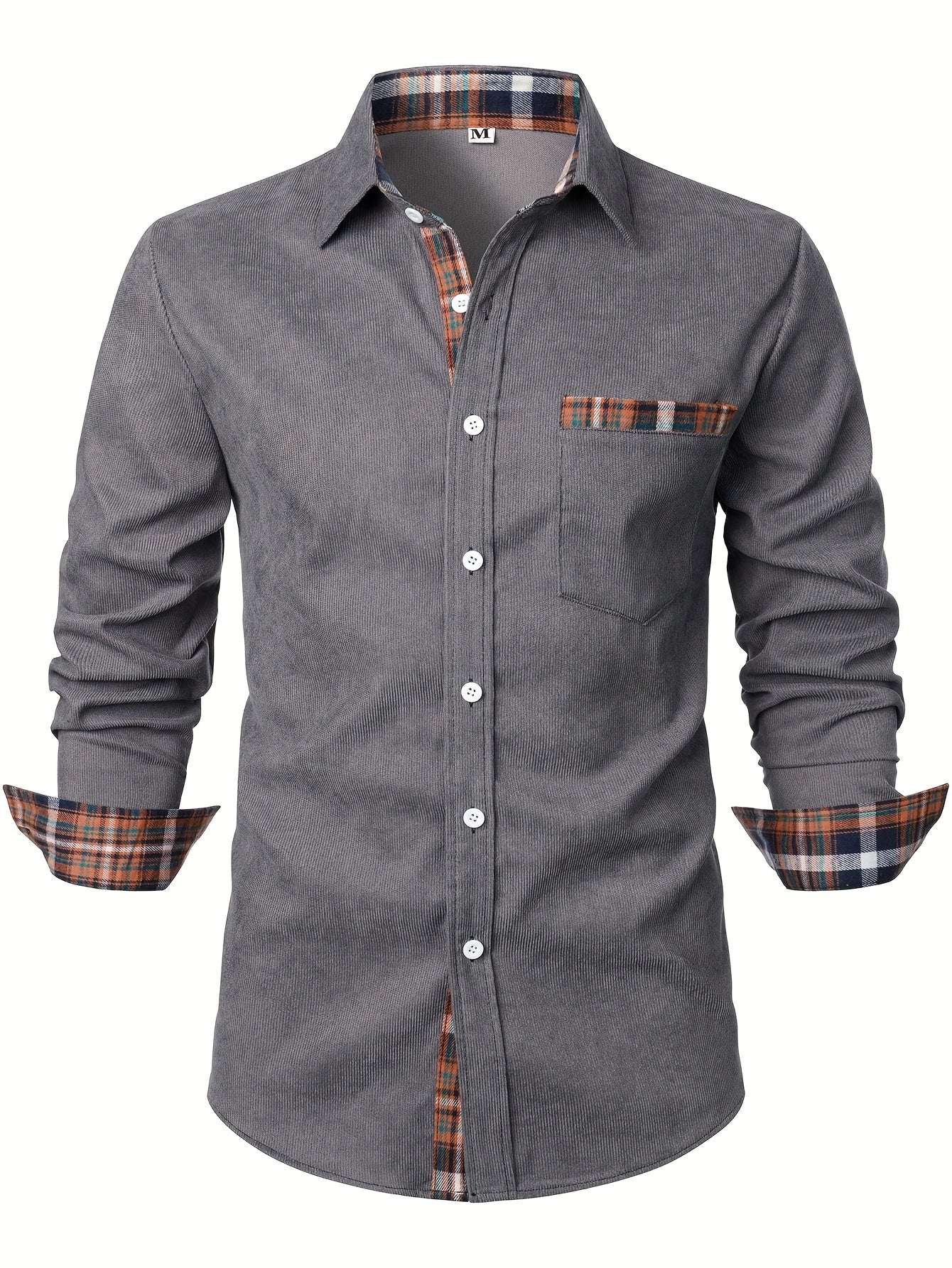 Men's green corduroy check long-sleeve overshirt