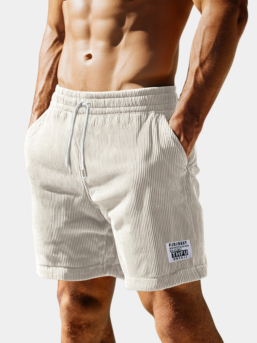 Men's white corduroy shorts with slant pockets