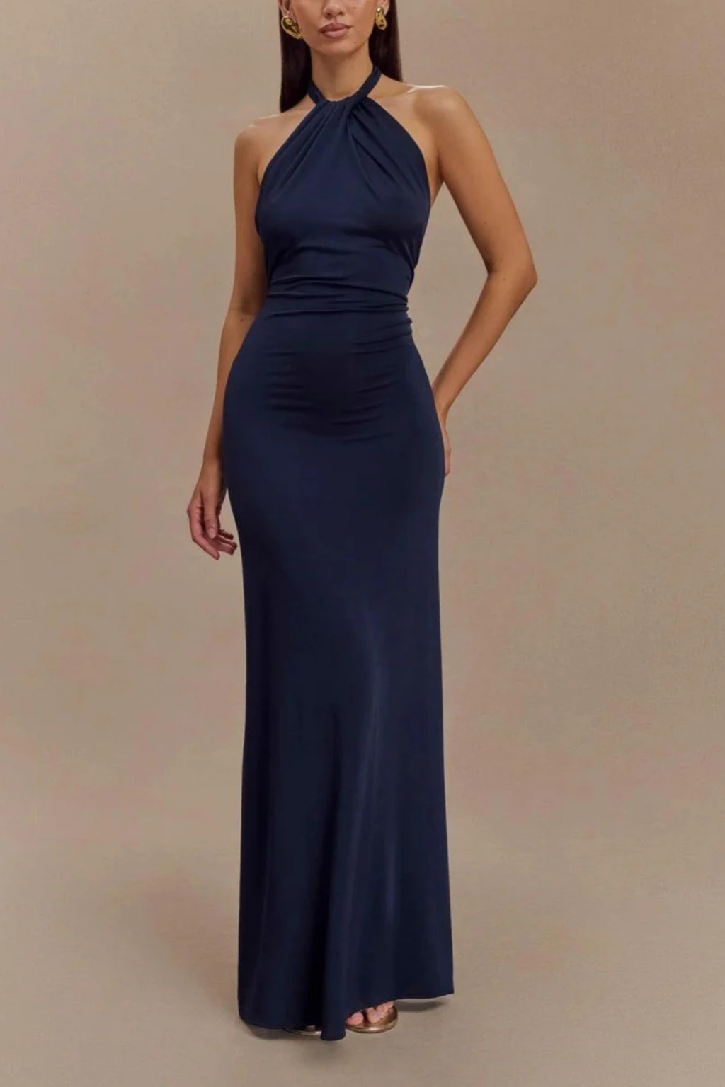 Women's halter bodycon maxi dress with open back
