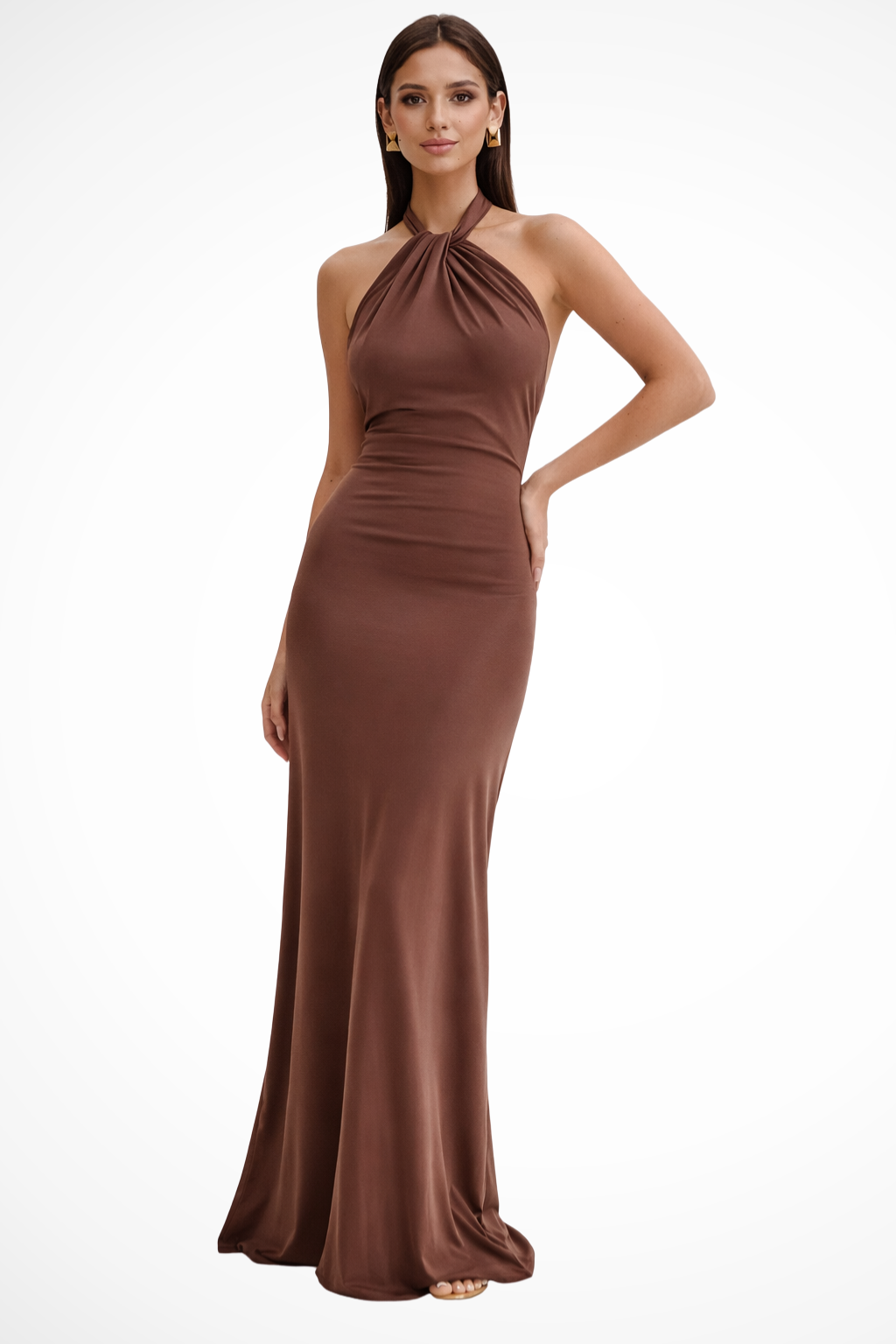Women's halter bodycon maxi dress with open back