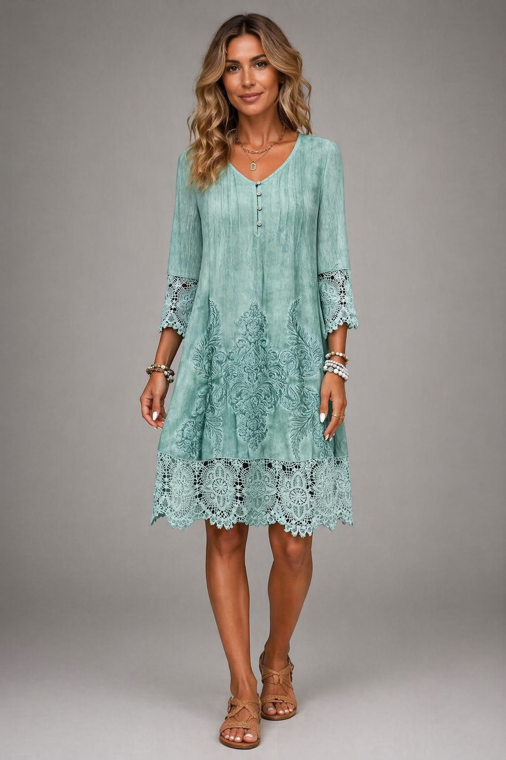 Clara | Midi Dress Lace 3/4 Sleeve Relaxed Fit 0