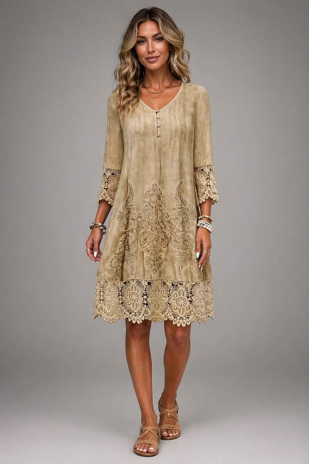 Clara | Midi Dress Lace 3/4 Sleeve Relaxed Fit 2