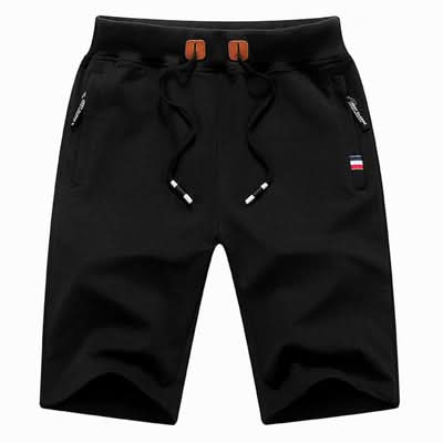Men's white knee-length jersey shorts with zip pockets