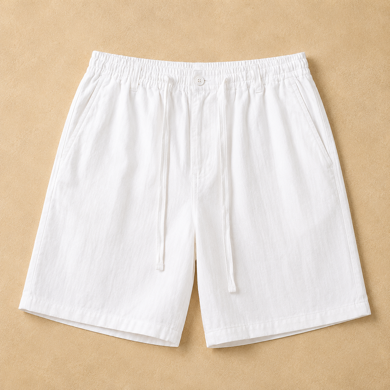 Men's white linen-blend drawstring shorts