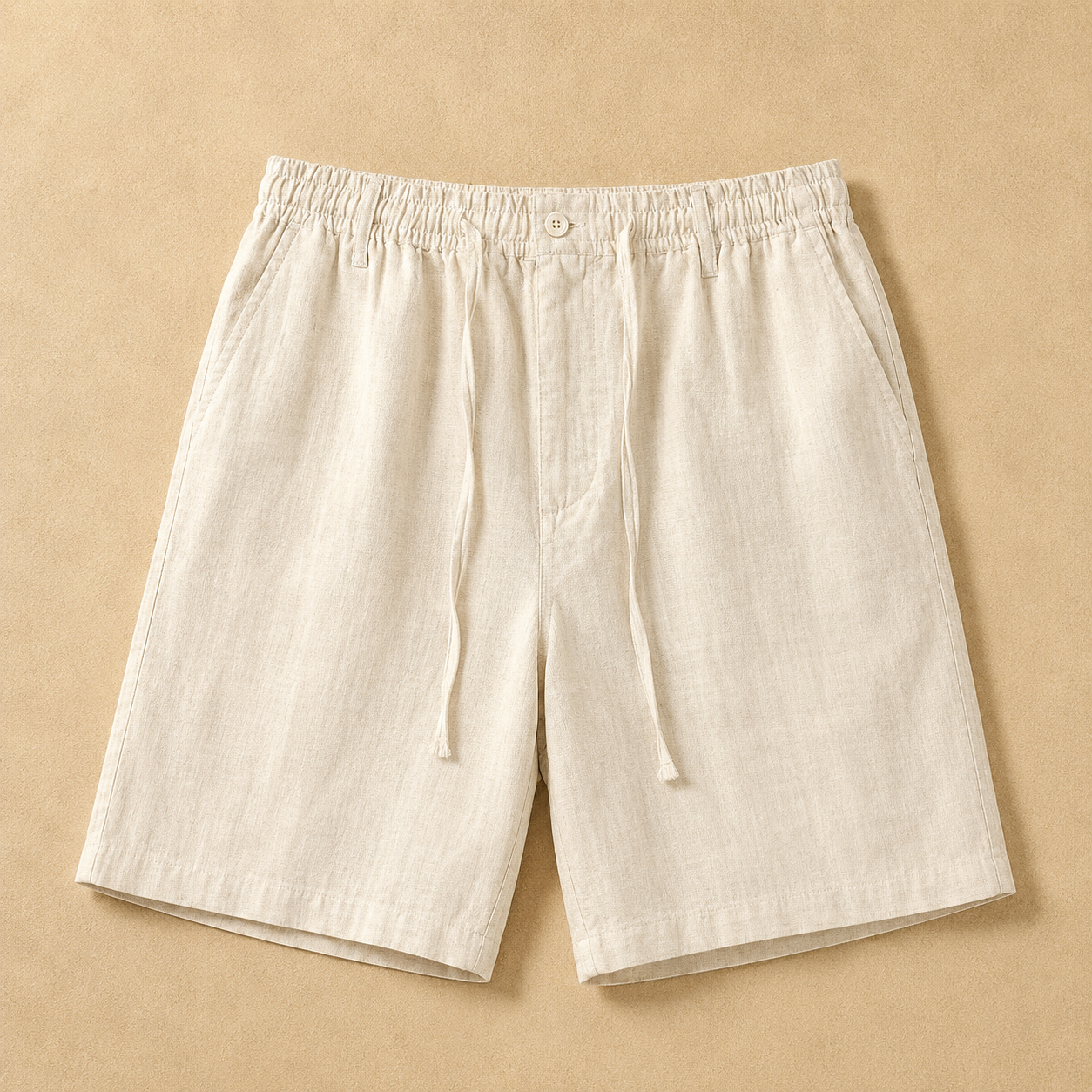 Men's white linen-blend drawstring shorts