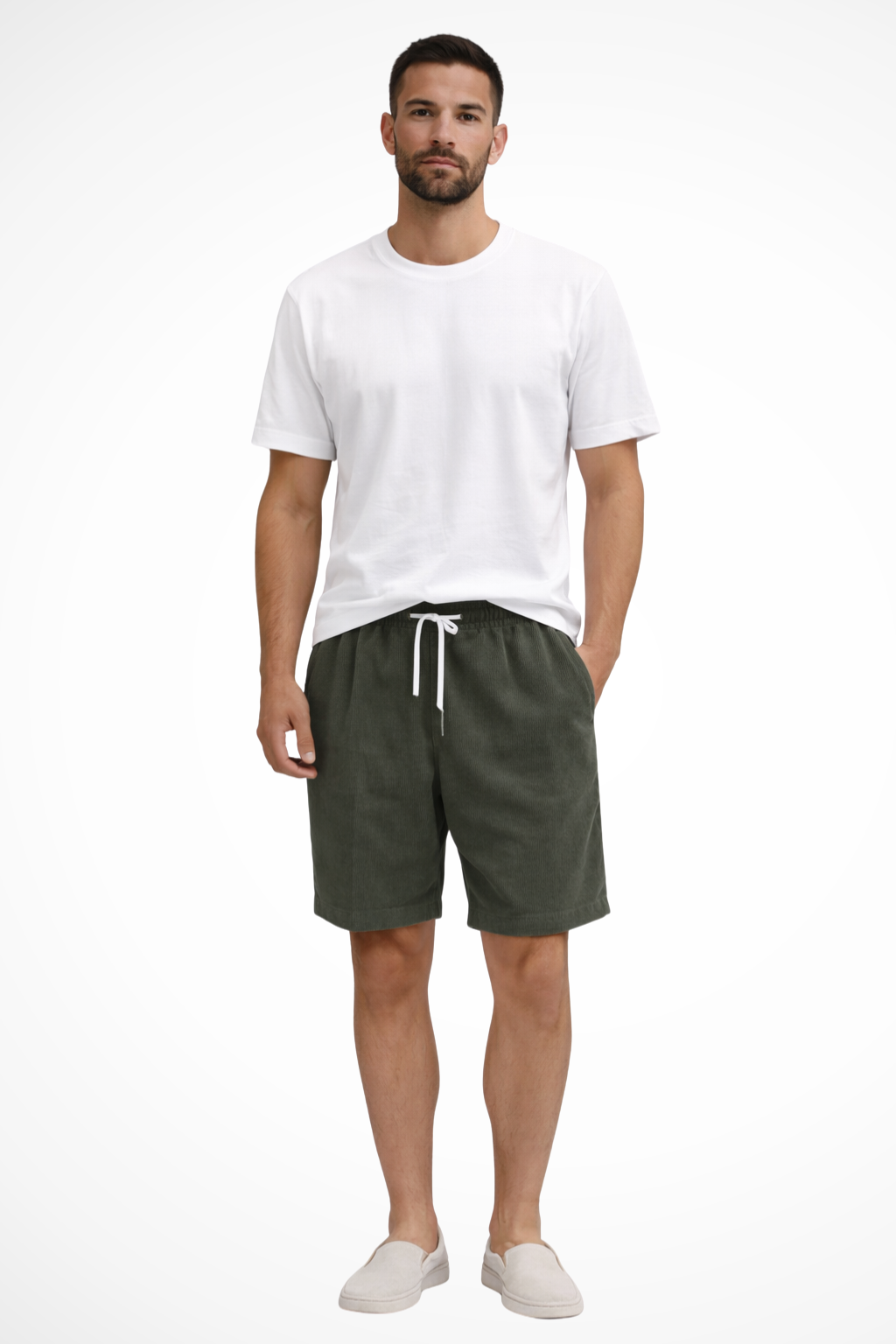 Men's relaxed cord drawstring casual shorts