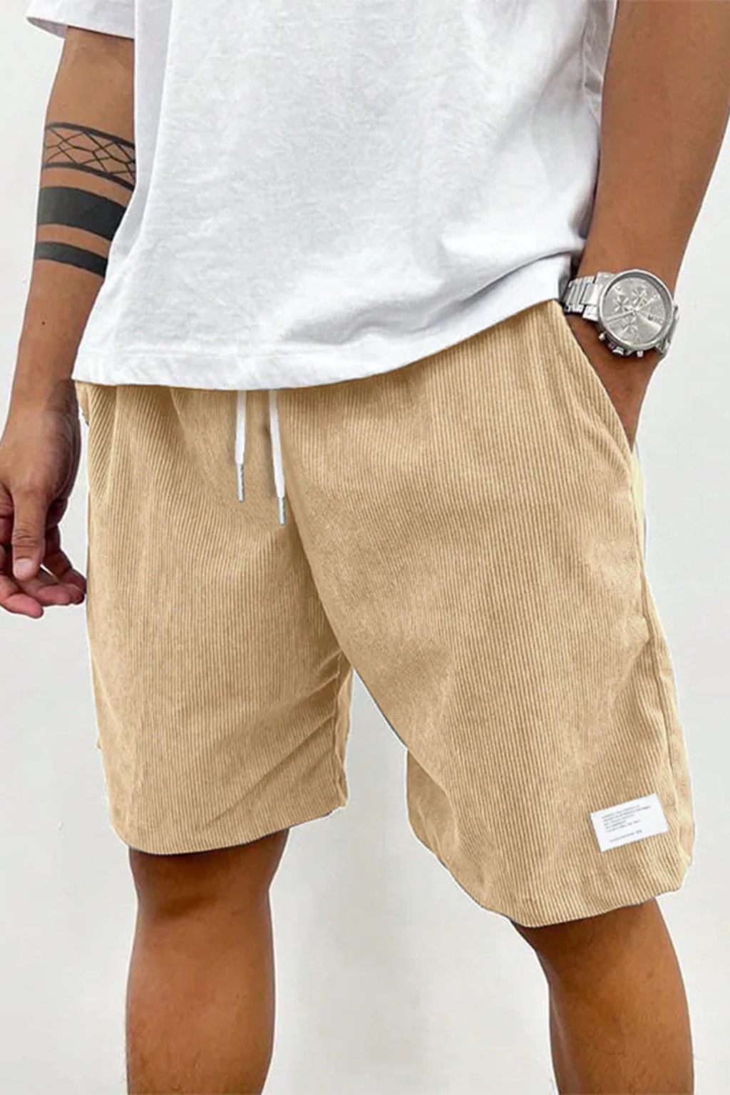 Men's relaxed cord drawstring casual shorts