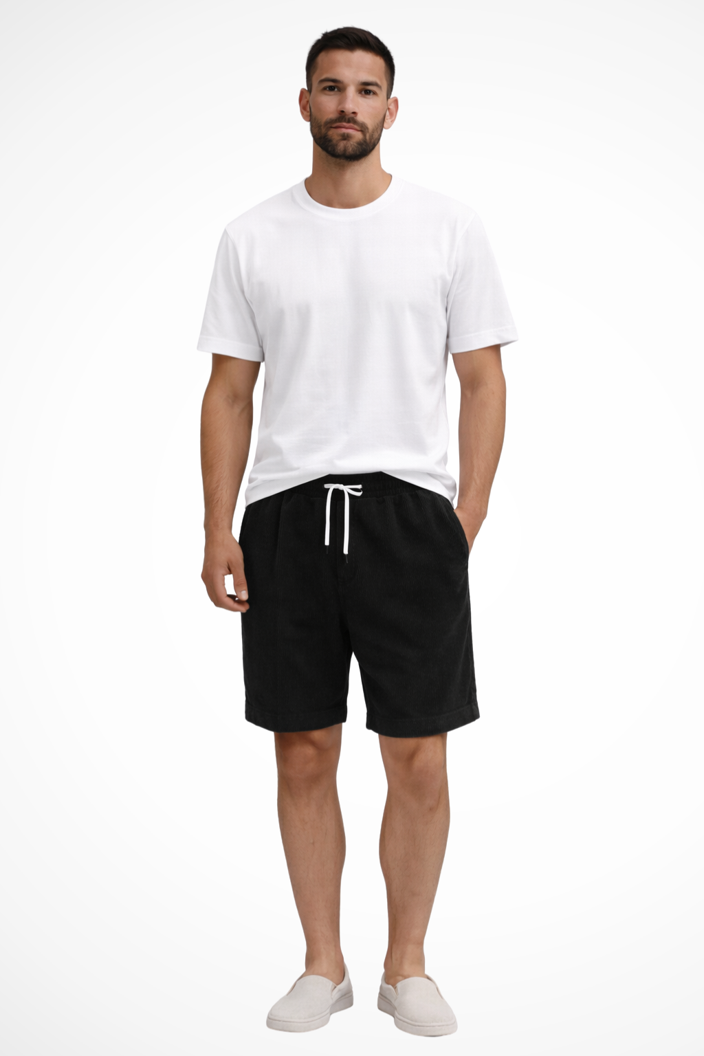 Men's relaxed cord drawstring casual shorts
