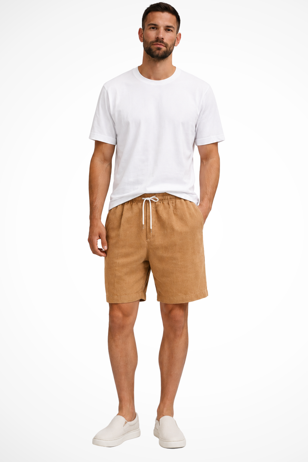 Men's relaxed cord drawstring casual shorts