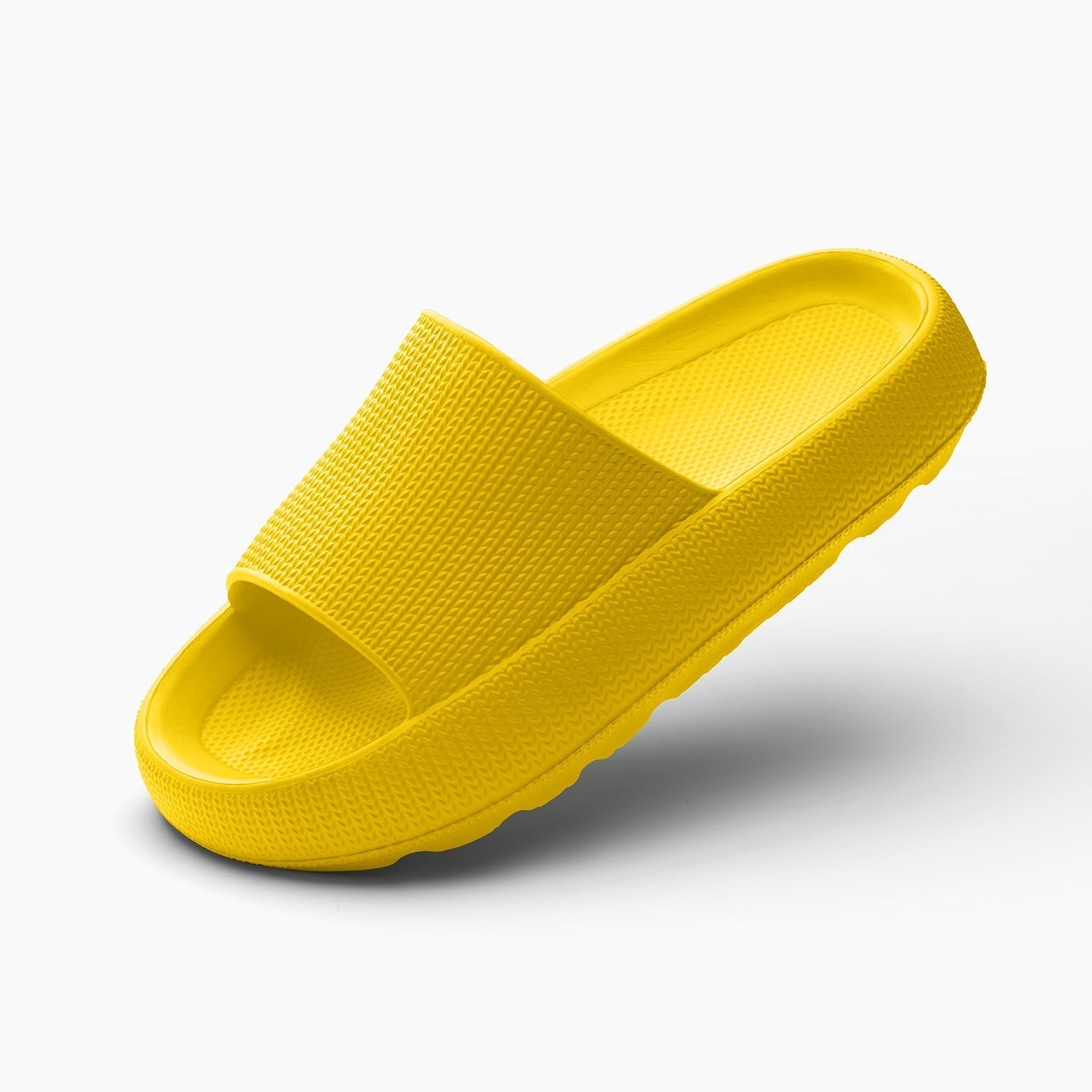 Women's light brown cushioned cloud slides with thick sole