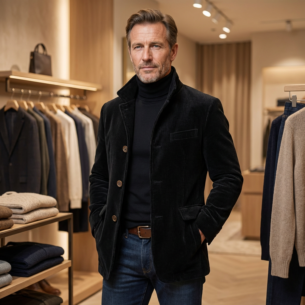 Men's grey structured tailored jacket with a classic menswear silhouette