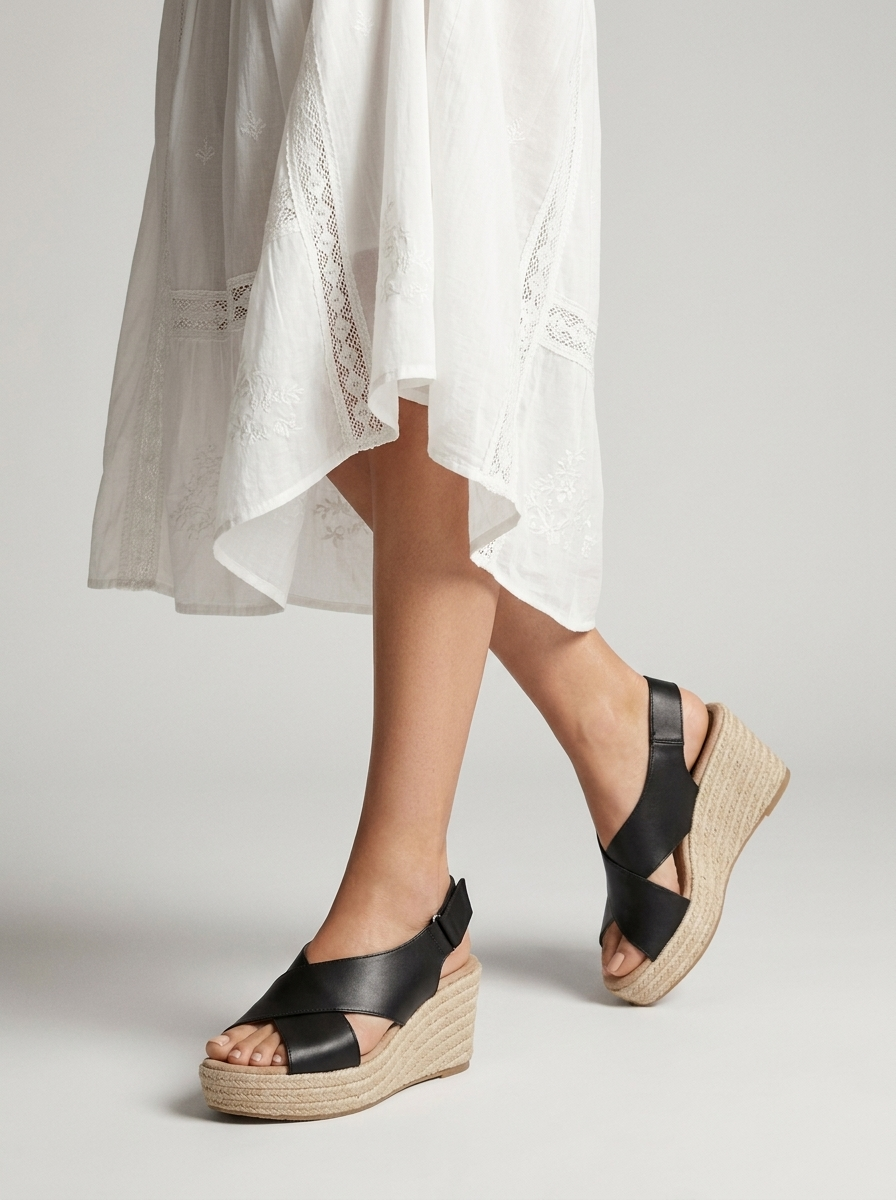 Espadrille Wedge Sandals with Cross Straps