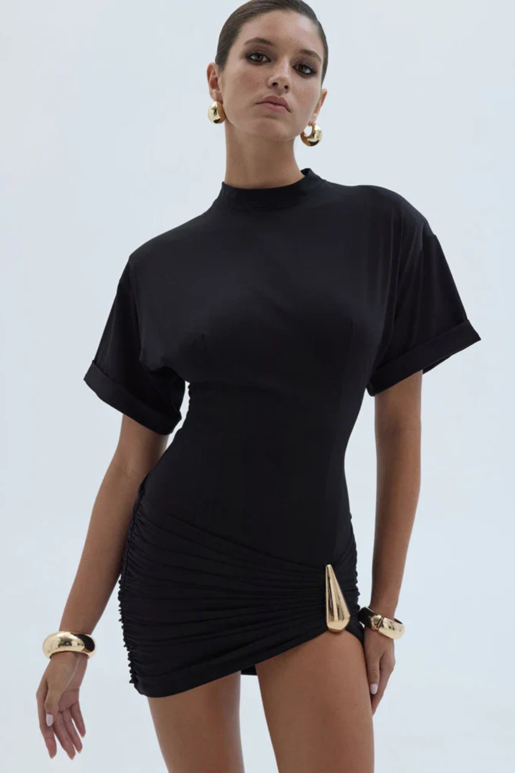 Women's short sleeve ruched bodycon mini dress