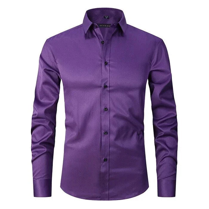 Elegant Mens Business Shirt Slim Fit Long Sleeve 4