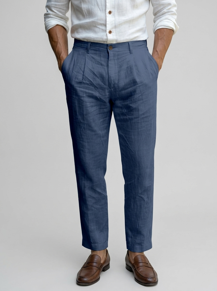 Men's white tapered linen-look summer trousers