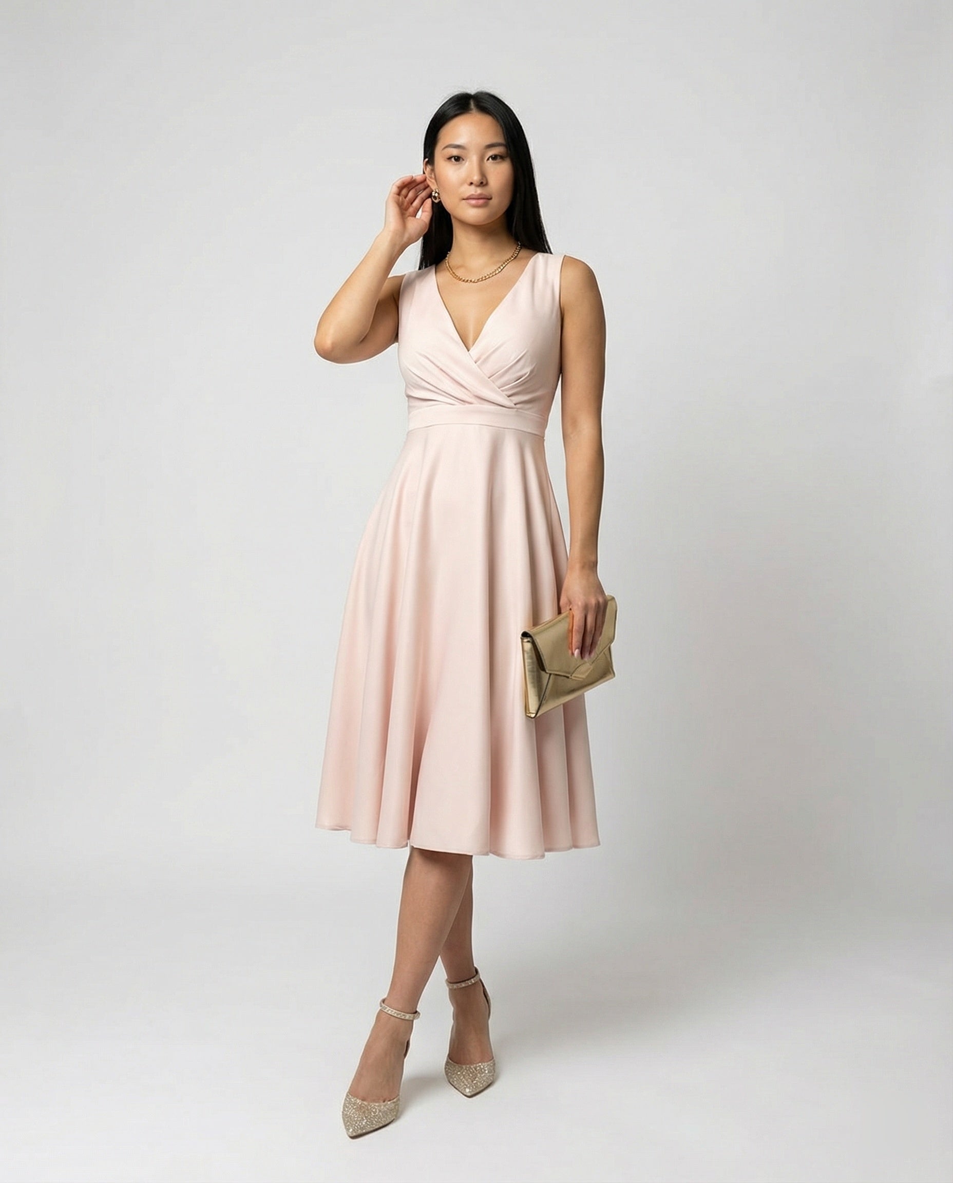 Ella | A-Line Midi Dress V Neck Sleeveless 1
