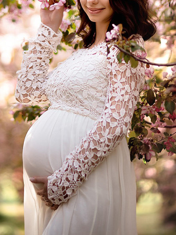Ella | Maternity Dress Long Sleeve Lace Cutout 0