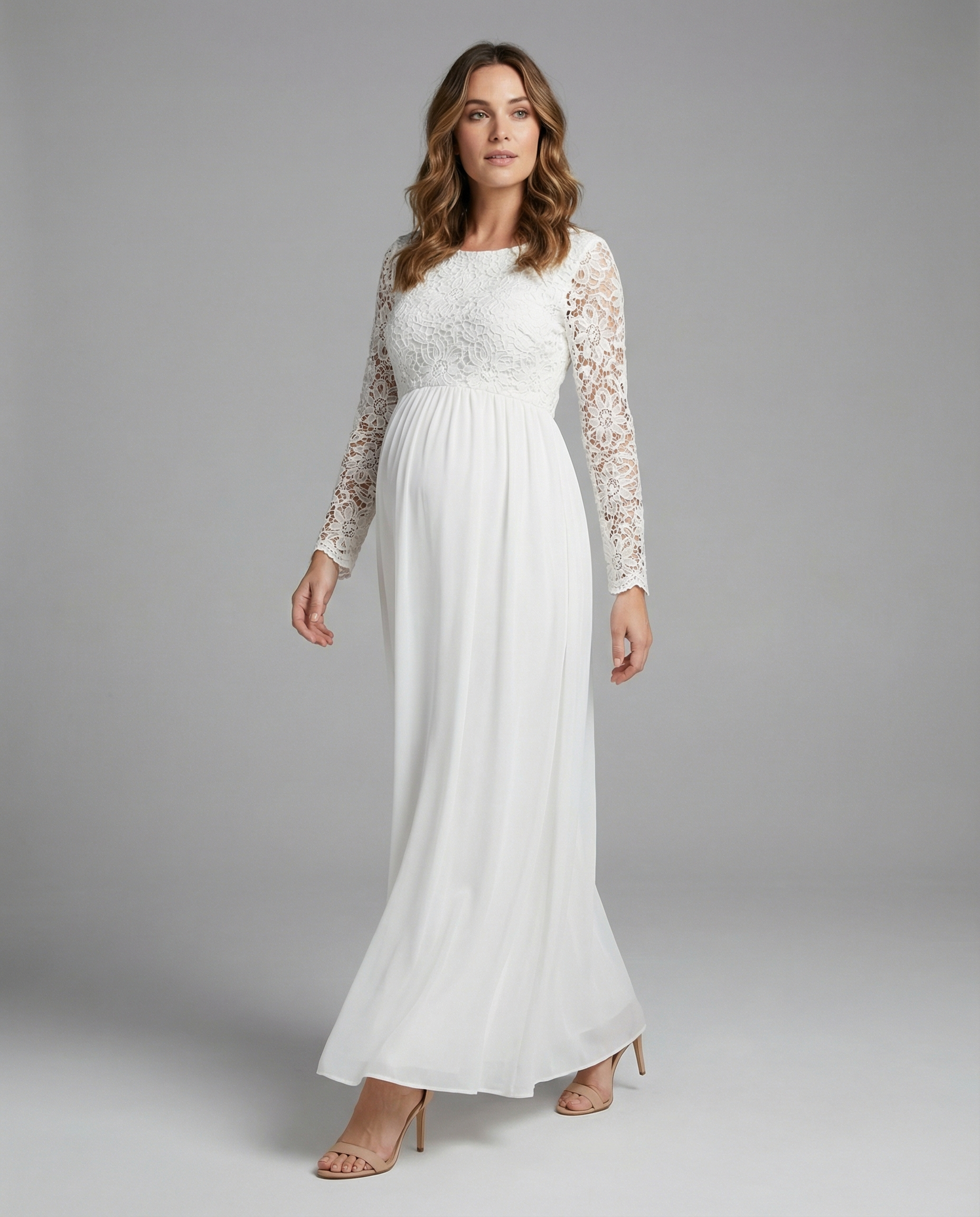 Ella | Maternity Dress Long Sleeve Lace Cutout 1