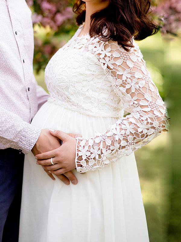 Ella | Maternity Dress Long Sleeve Lace Cutout 7