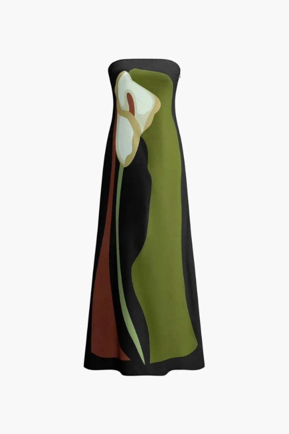 women's strapless floral maxi dress with an abstract print