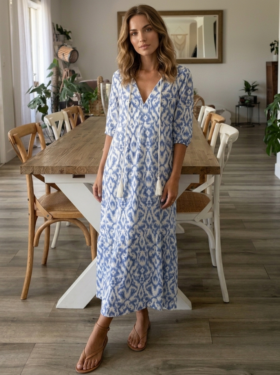 Women's white floral maxi dress with short sleeves
