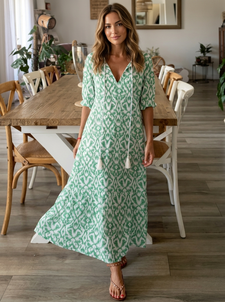Women's white floral maxi dress with short sleeves