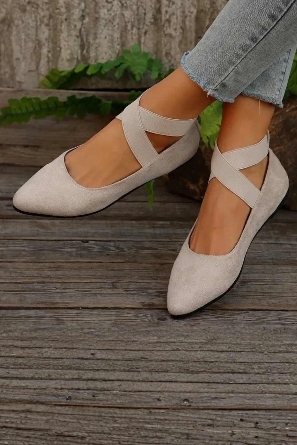 Women's pointed toe ballet flats with ankle straps