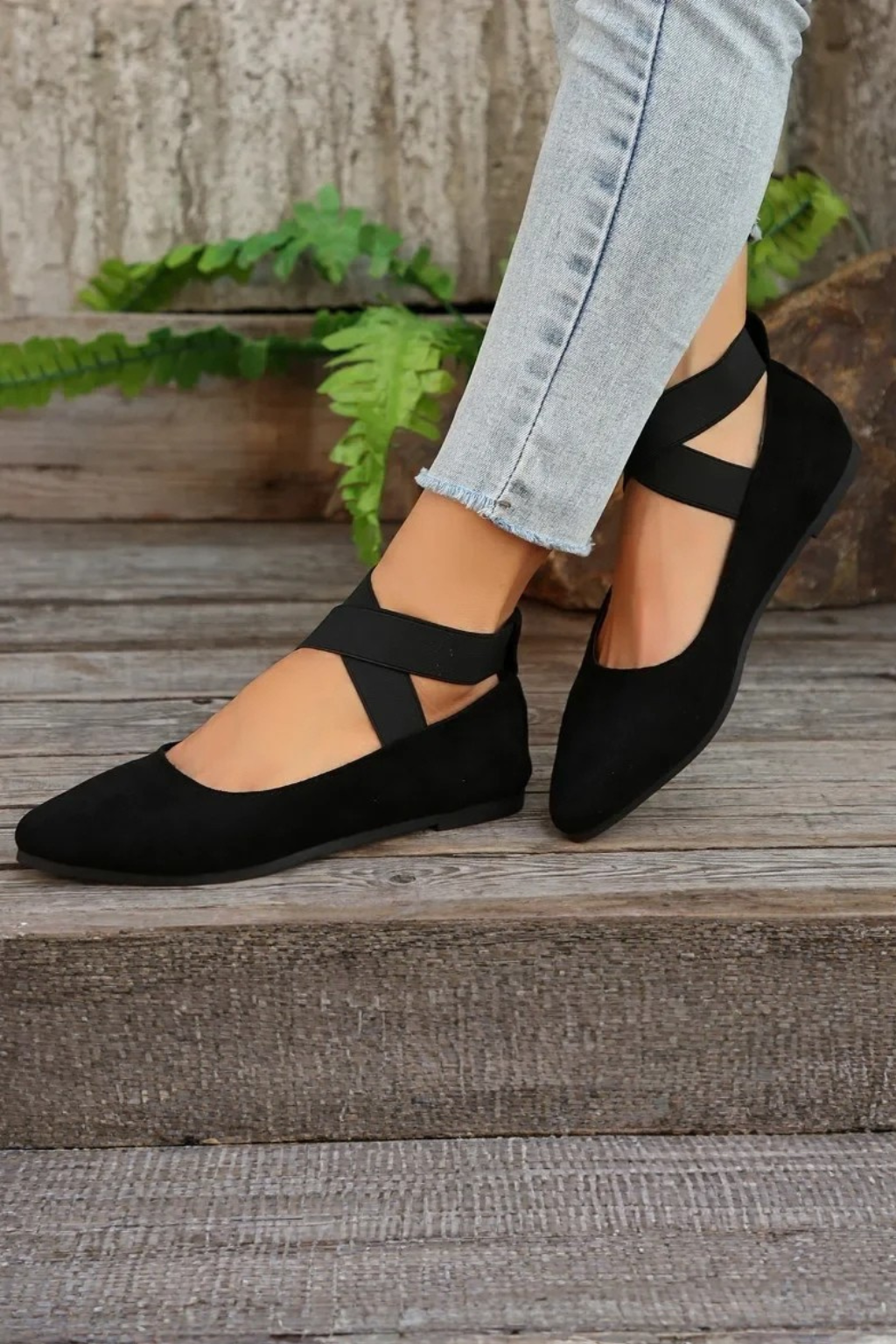 Women's pointed toe ballet flats with ankle straps